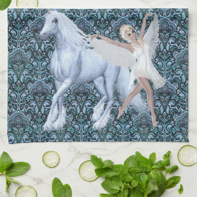 Sky Faerie Asparas and Unicorn Tea Towel (Folded)