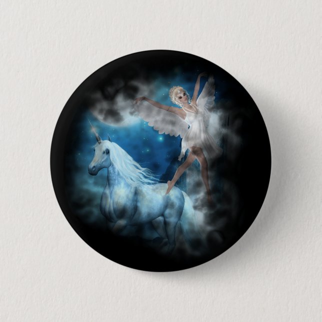Sky Faerie Asparas and Unicorn Vignette 6 Cm Round Badge (Front)