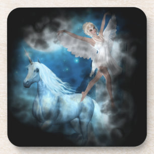 Sky Faerie Asparas and Unicorn Vignette Coaster