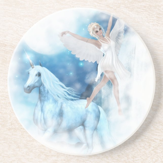 Sky Faerie Asparas and Unicorn Vignette Coaster (Front)