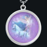 Sky Faerie Asparas and Unicorn Vignette Silver Plated Necklace<br><div class="desc">Sky Faerie Asparas and Unicorn Vignette Under the full moon and the stars in the midnight sky- there is a faerie pool that is fill with pure waters from the magical unicorn waterfall. This is where you will find the Unicorn, Sky Faerie Asparas and Unicorn Lunaria, dance in the waters...</div>