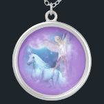 Sky Faerie Asparas and Unicorn Vignette Silver Plated Necklace<br><div class="desc">Sky Faerie Asparas and Unicorn Vignette Under the full moon and the stars in the midnight sky- there is a faerie pool that is fill with pure waters from the magical unicorn waterfall. This is where you will find the Unicorn, Sky Faerie Asparas and Unicorn Lunaria, dance in the waters...</div>