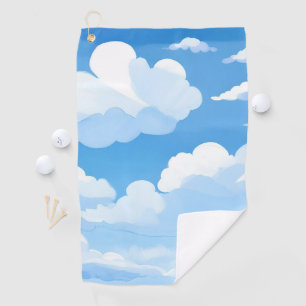 Sky Full of Clouds Watercolor Blue Sky Painting Golf Towel