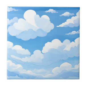 Sky Full of Clouds Watercolor Blue Sky Painting Tile