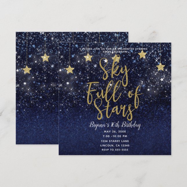 Sky Full of Stars Starry Night Gold Blue Party Invitation (Front/Back)