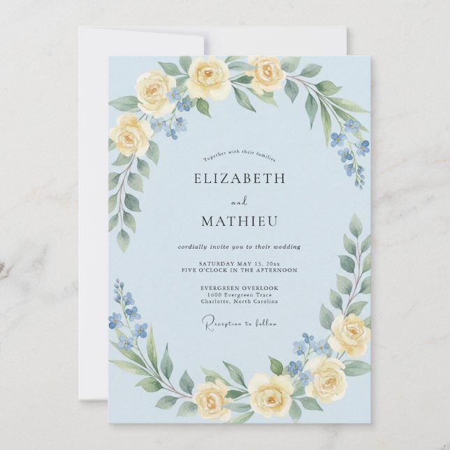 Sky Gold Wreath Wedding Invitation (Front)