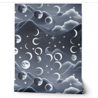 Sky Grey Celestial Moon – Modern Moon Phase Decor Wallpaper