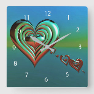 Sky High Hearts Square Wall Clock
