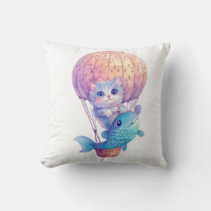 Sky High Kitty � Cute Whimsical Cat Adventure Cushion