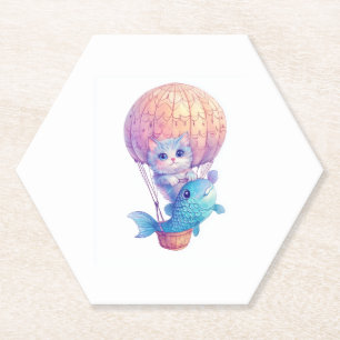 Sky High Kitty � Cute Whimsical Cat Adventure Paper Coaster