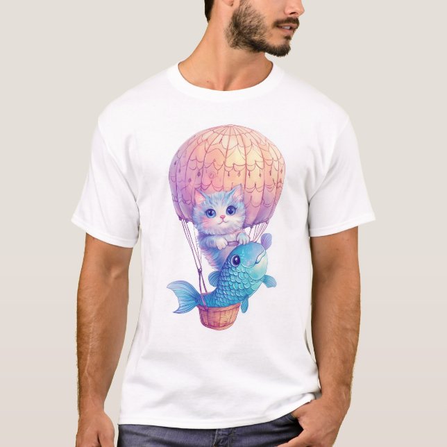 Sky High Kitty � Cute Whimsical Cat Adventure T-Shirt (Front)
