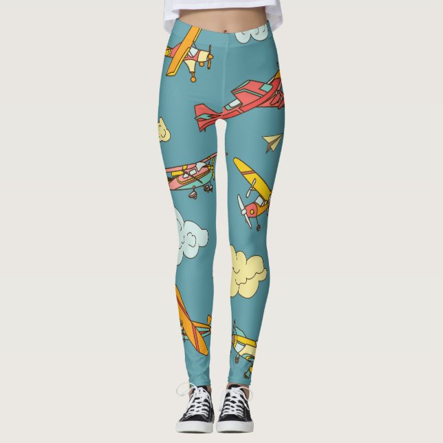 Sky High: Retro Plane Design Leggings (Front)