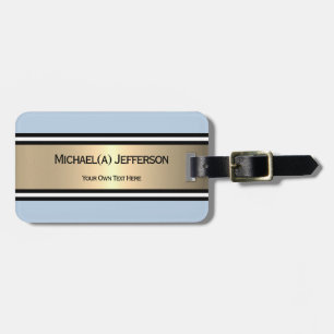 Sky Light Blue Gold Black White Stripe Timeless Luggage Tag
