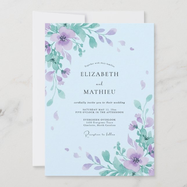 Sky Lilac Blossom Wedding Invitation (Front)