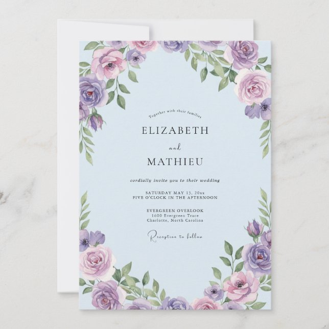 Sky Lilac Petal Wedding Invitation (Front)