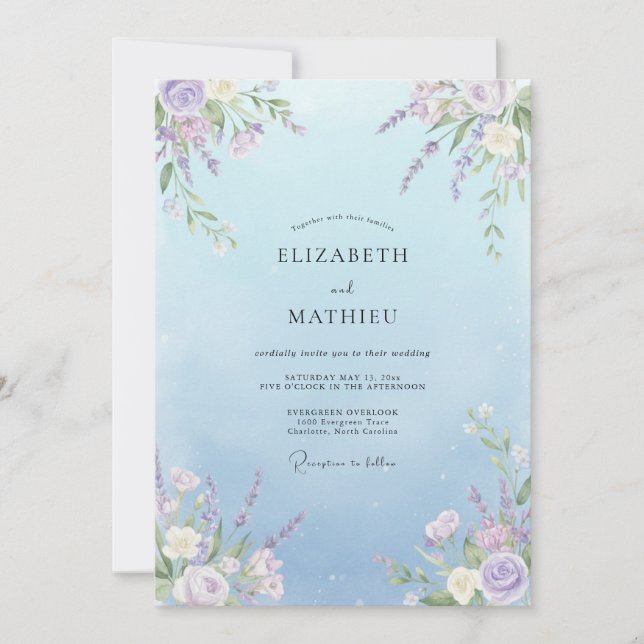 Sky Lilac Vine Wedding Invitation (Front)