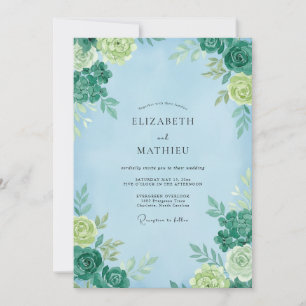 Sky Lime Blossom Wedding Invitation