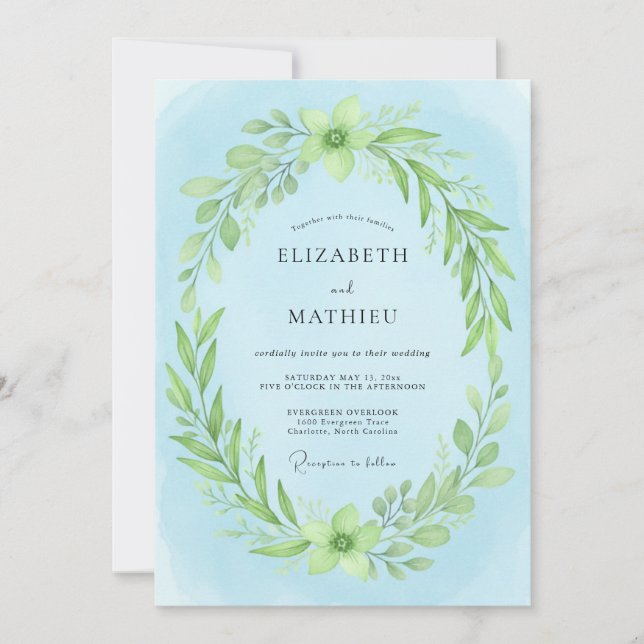 Sky Lime Foliage Eucalyptus Wedding Invitation (Front)