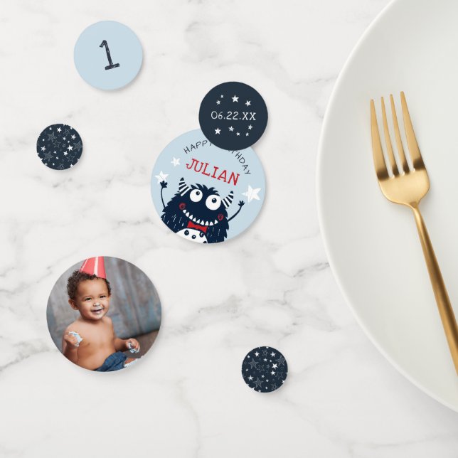 Sky | Little Monster Personalised Birthday Party Confetti (Group)