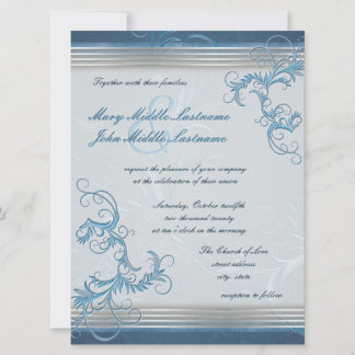 Sky Metallic Effect Floral Border Changeable BG Invitation