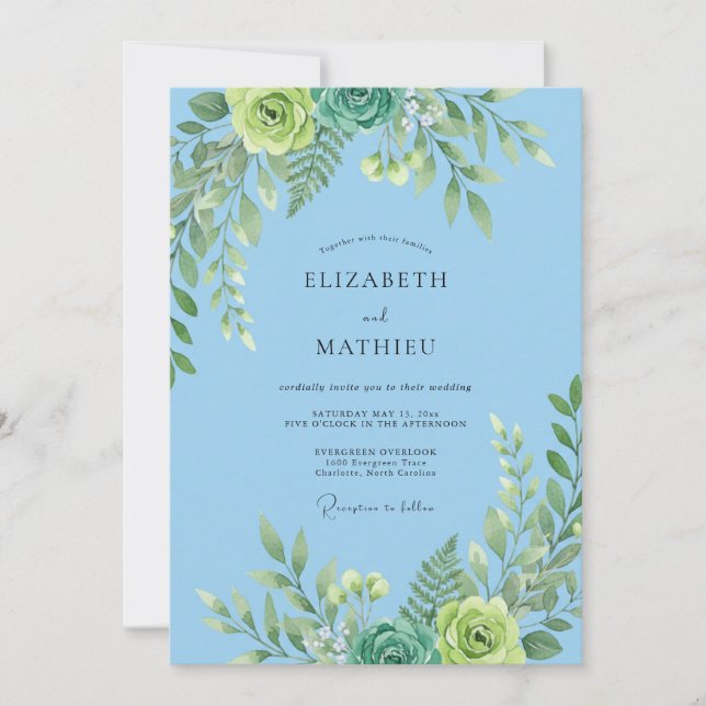 Sky Mint Foliage Muted Eucalyptus Wedding Invitation (Front)