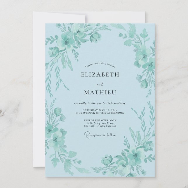 Sky Mint Greenery Wedding Invitation (Front)