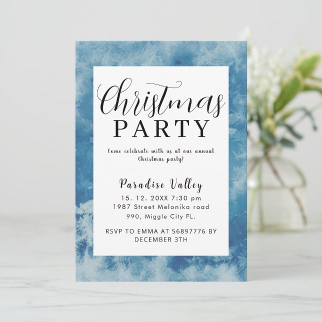 Sky Modern Dusty Blue Snowflake  Invitation (Standing Front)