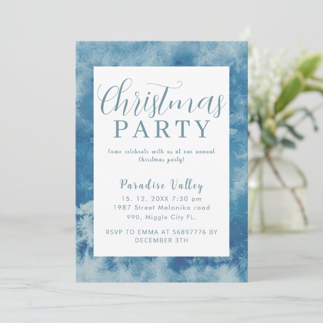 Sky Modern Dusty Blue Snowflake  Invitation (Standing Front)