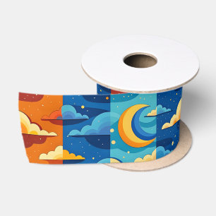 SKY MOON NIGHT CLOUDS SATIN RIBBON