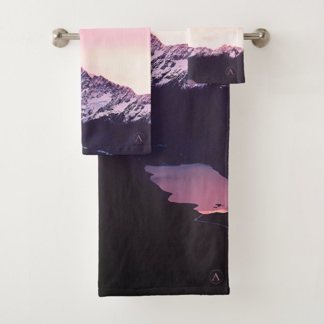 *~*  Sky Mountains Purples Pinks & Lavender Photo Bath Towel Set (Insitu)