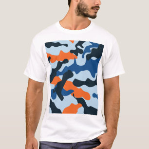 Sky Navy Blue Orange Racing Camouflage Pattern T-Shirt