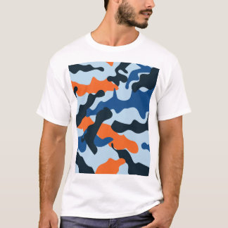 Sky Navy Blue Orange Racing Camouflage Pattern T-Shirt