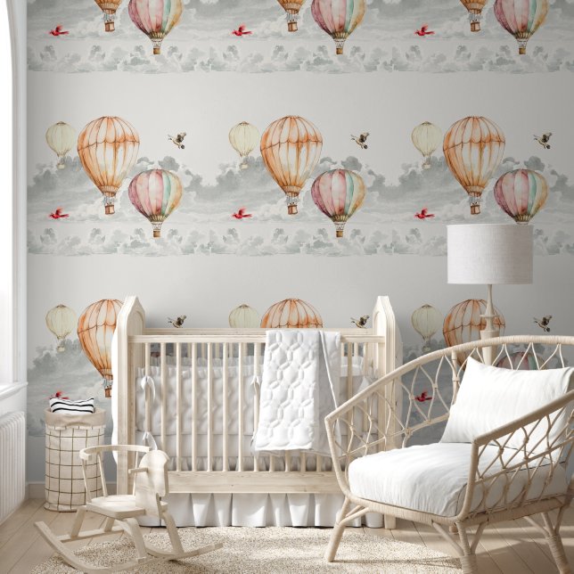 Sky of Clouds Hot Air Ballons Birds Wallpaper (Kids)