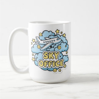 Sky Office - Cute Aeroplane and Clouds Cartoon Coffee Mug