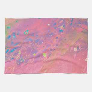Sky on Venus Coral Pink Galaxy Acrylic Pour Tea Towel