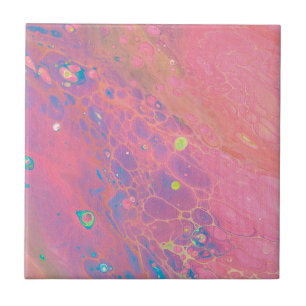 Sky on Venus Coral Pink Galaxy Acrylic Pour Tile