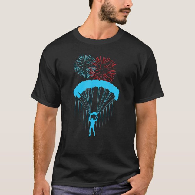 Sky Paraglider Paramotor Paragliding 4th Fireworks T-Shirt (Front)