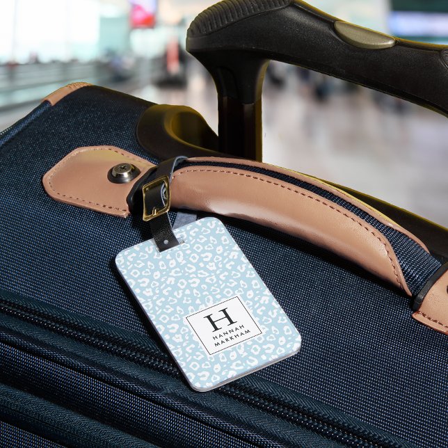 Sky | Pastel Leopard Print Monogram Luggage Tag (Creator Uploaded)
