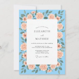 Sky Peach Painted Wedding Invitation