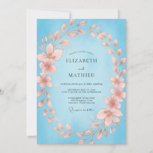 Sky Peach Petal Wedding Invitation