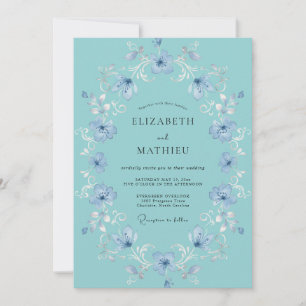 Sky Periwinkle Wreath Wedding Invitation