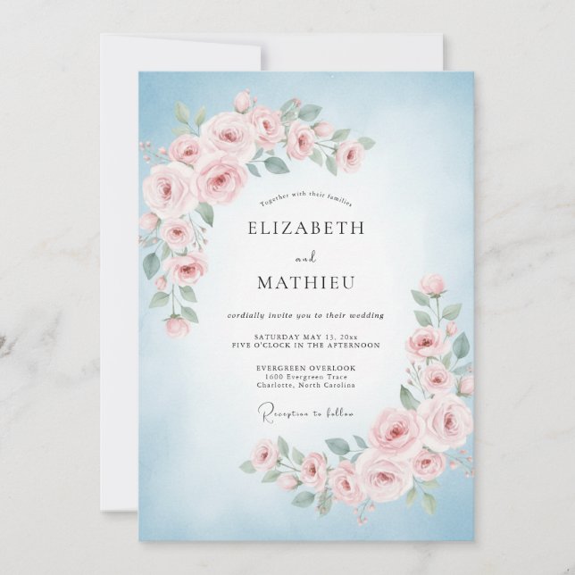 Sky Pink Leaf Wedding Invitation (Front)