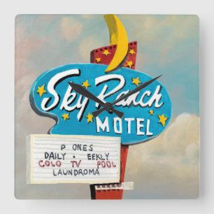 Sky Ranch Motel Sign Square Wall Clock
