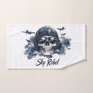 Sky Rebel Skull with Pilot Helmet and Sunglasses Hand Towel