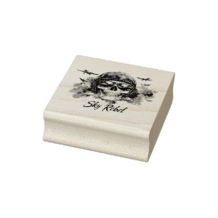 Sky Rebel Skull with Pilot Helmet and Sunglasses Rubber Stamp