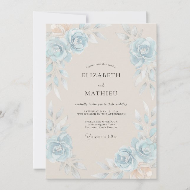 Sky Sand Rose Wedding Invitation (Front)