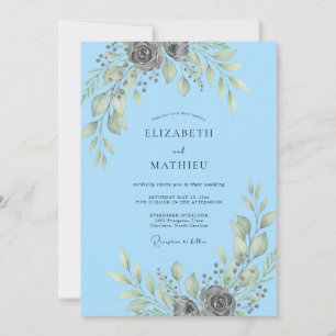 Sky Silver Leafy Wedding Invitation