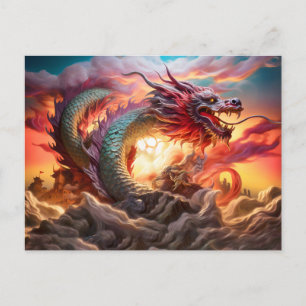 Sky Sovereign – Chinese Airbrush Dragon over Mount Postcard