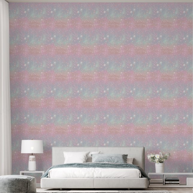 Sky Stars Pink Blue Ceiling Wallpaper (Bedroom)