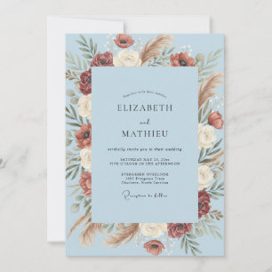 Sky Terracotta Pampas Eucalyptus Wedding Invitation